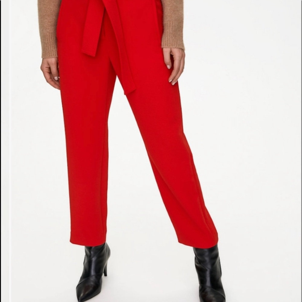 Aritzia Babaton Wildred japanese crepe tie front jallada pant - red size 00 - Picture 5 of 11